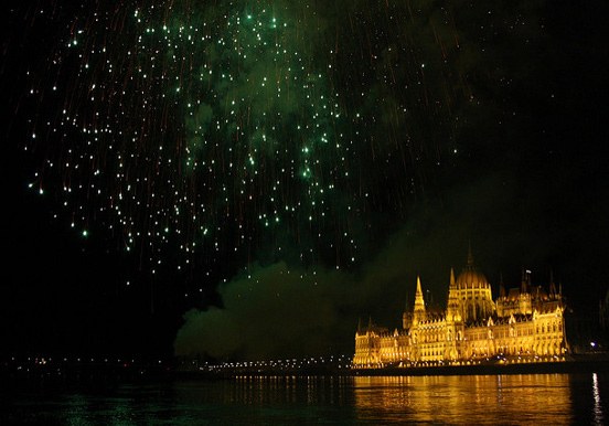 fireworks while cruising in Budapest
