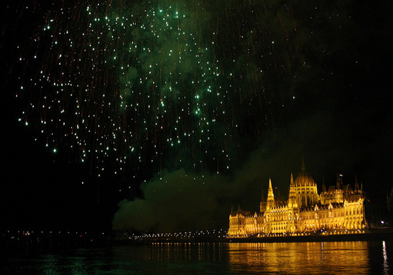 fireworks while cruising in Budapest