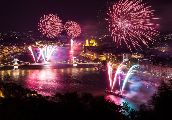 witness St. Stephen's Day fireworks while cruising in Budapest