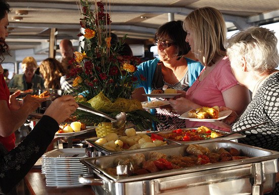 lunch buffet while cruising in Budapest