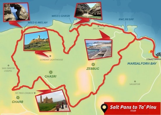 Salt pans to Ta' Pinu segway tour route map.jpg