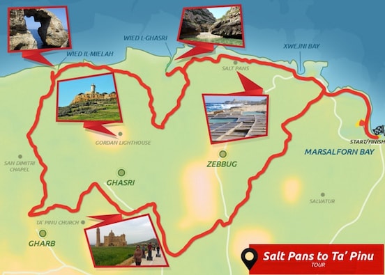 Salt pans to Ta' Pinu segway tour route map.jpg