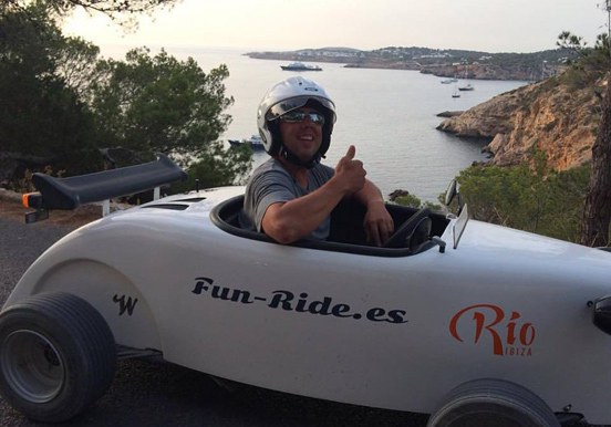 Hot rod tour in Ibiza during sunset