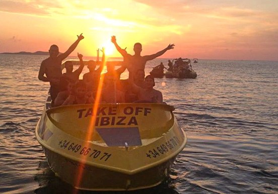 jet boat 360° in Ibiza sunset