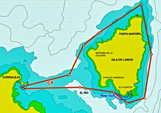 Catamaran sailing around Lobos Island route map