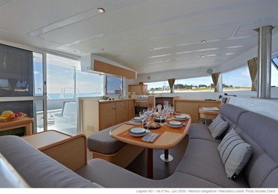 Dining area of catamaran Lagoon 421.jpg