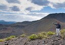 hiking on moon landscape of Lanzarote