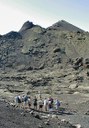 hiking on volcanic moon landscape in Lanzarote
