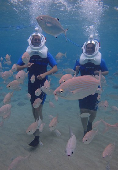 walk underwater thru sea trek adventure
