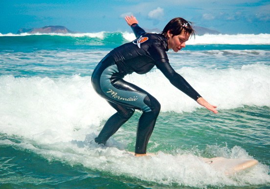 surfing the waves in Lanzarote
