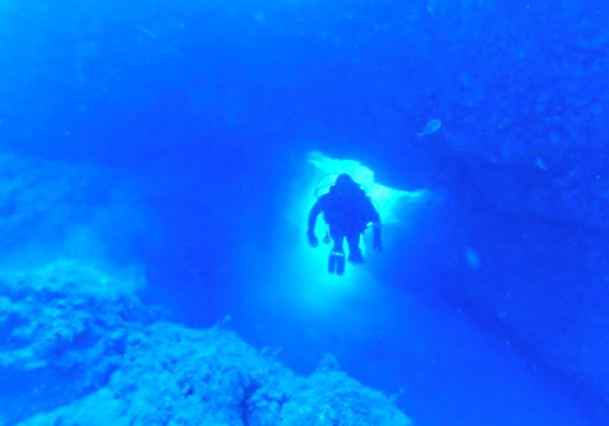 dive through underwater holes in Lanzarote