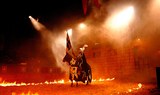 Medieval show horse and live fire effects in