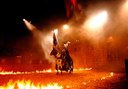 Medieval show horse and live fire effects in