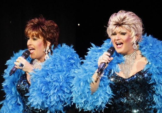 Mrs T and Peggy - blue boa.JPG