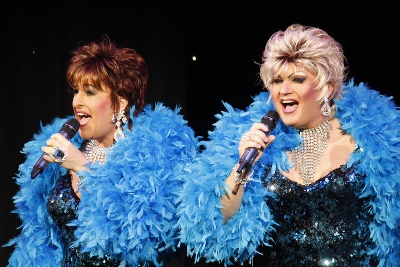 Mrs T and Peggy - blue boa.JPG