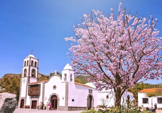 The church of Santiago Teide and almonds tree.jpg