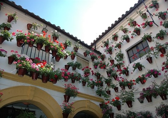 Flower pots adorning hourse in Cordoba.jpg